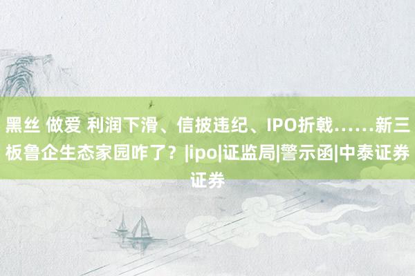 黑丝 做爱 利润下滑、信披违纪、IPO折戟……新三板鲁企生态家园咋了？|ipo|证监局|警示函|中泰证券